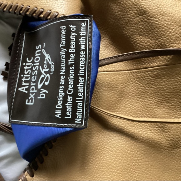 Artistic Expression by Sharif Two Tone Brown XLarge Leather Tassled Handbag - Picture 5 of 5